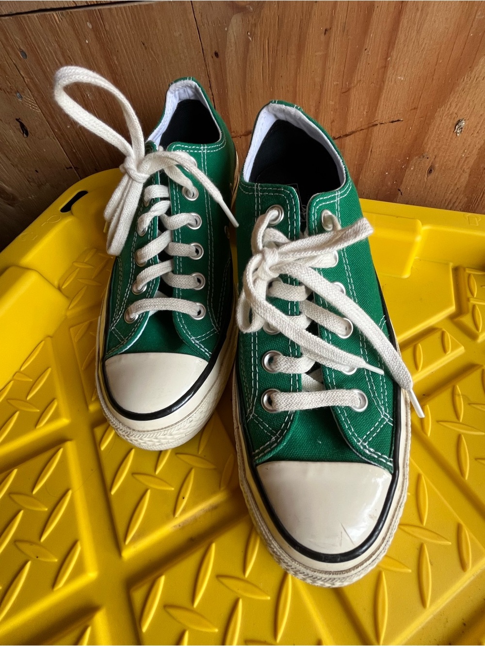 Vans Green Canvas Kids Sneakers with White Accents